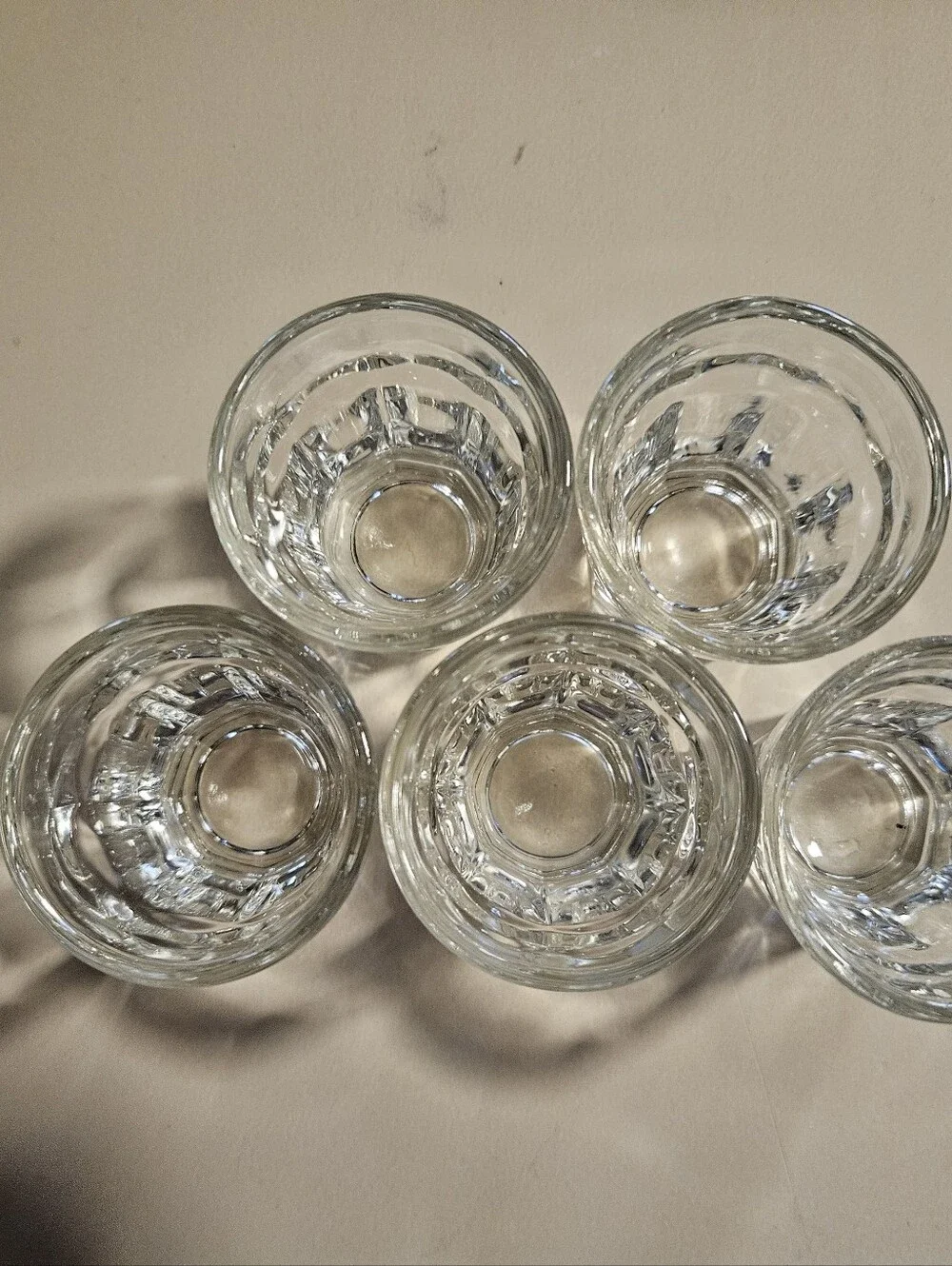 Vintage Hazel Atlas Paneled Shot Glasses Set of 5 Clear Heavy Base Mid Century